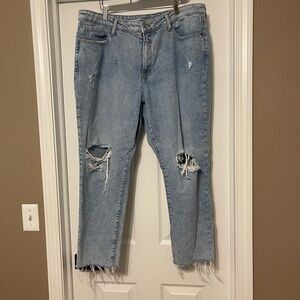 Old Navy Blue Straight Leg Jeans with Distressed Details